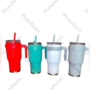 NWOT 1 Reduce 40 oz Tumblers Straws Lids Handles Vacuum Insulated Gray white